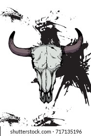 Bull skull with brush