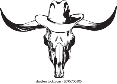 Bull skull in cowboy hat SVG design for cowboy logos and tattoo templates	
 svg