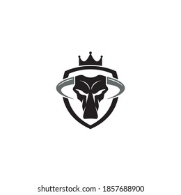 Bull Skull, Crown and Shield logo / icon design