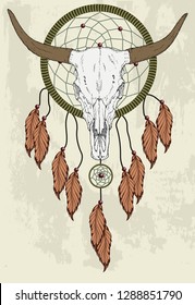 Bull Skull with Dreamcatcher