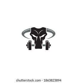 Bull Skull and Dumbbell logo or icon design
