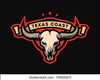 Bull Skull Emblem, Logo On A Dark Background.