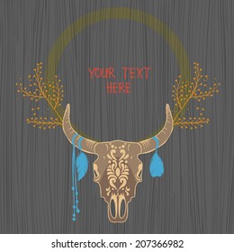 Bull skull with feathers. Vector illustration