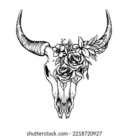 Bull skull with floral ornament vector art 