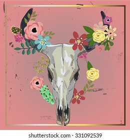 bull skull and flowers