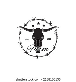 Bull skull, front view. wire circle vector illustration