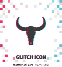 Bull skull  glitch effect vector icon.