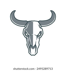 Bull skull head illustration. Bull skull logo emblem vector. Isolated on white background.