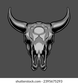 bull skull head skeleton. Cowboy Native American illustration and tshirt design