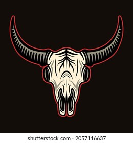 Bull skull head vector colorful object or design element on dark background