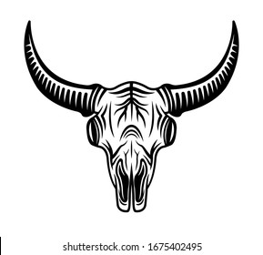 Bull skull head vector monochrome object or design element isolated on white background