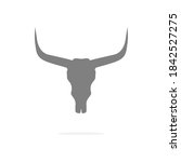 Bull skull icon. Buffalo head vector illustration isolated on white. Animal skull with horns. Texas animal head symbol. Dangerous sign.