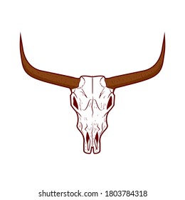 Bull skull icon. Buffalo head vector illustration isolated on white. Animal skull with horns. Texas animal head symbol. Dangerous sign.