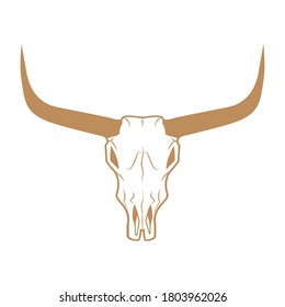 Bull skull icon. Buffalo head vector illustration isolated on white. Animal skull with horns. Texas animal head symbol. Dangerous sign.