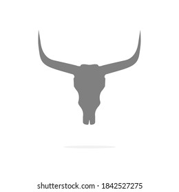 Bull skull icon. Buffalo head vector illustration isolated on white. Animal skull with horns. Texas animal head symbol. Dangerous sign.