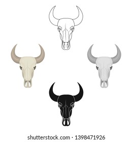 Bull skull icon in cartoon,black style isolated on white background. Rodeo symbol stock vector illustration.