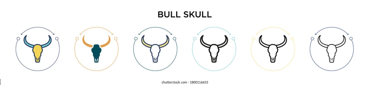 Bull skull icon in filled, thin line, outline and stroke style. Vector illustration of two colored and black bull skull vector icons designs can be used for mobile, ui, web