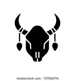 bull skull icon, vector illustration, black sign on isolated background