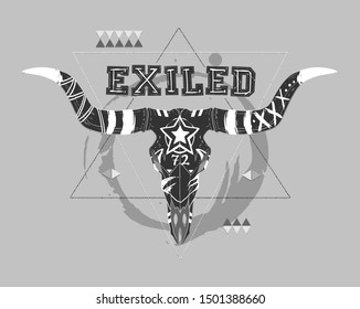 A bull skull illustration for tee shirt, wallpaper, logo or poster graphic design print 