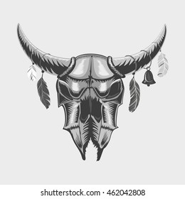 Bull skull isolated on white. Ethnic sign