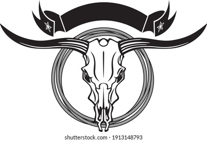 Bull Skull With Lasso And Banner
