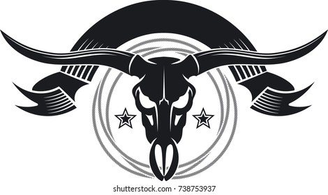 bull skull with lasso and banner