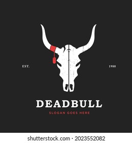 Bull skull logo design template. Vintage style bull head logo for countryside farm, restaurant, bar or others.