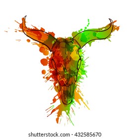 Bull skull made of colorful grunge splashes