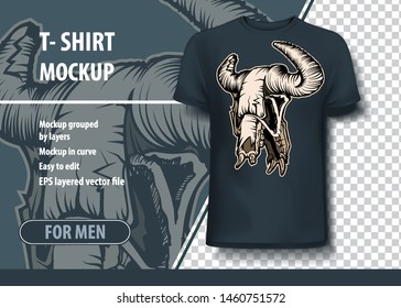 Bull skull, Mock up for printing. Layout vector as an offer printing on T-shirts.