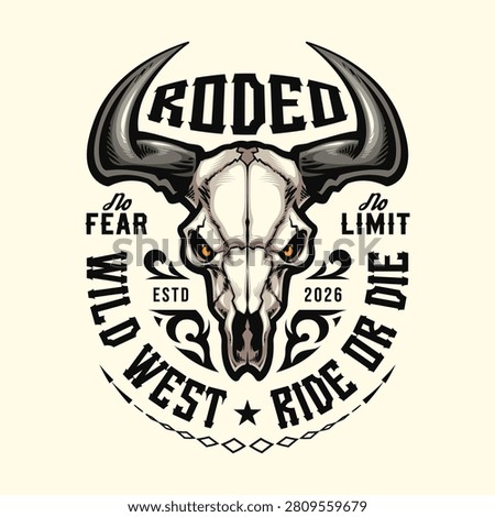Bull Skull Rodeo Logo With Wild West Theme and Typography Design