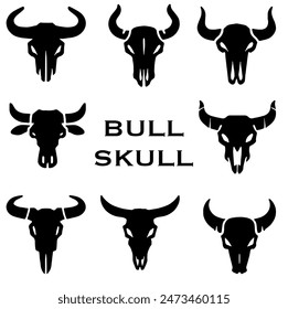 Bull Skull Silhouette, Perfect for Western and Rustic Themes - Flat Vector Illustration