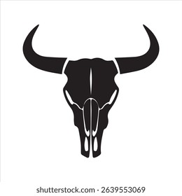 Bull Skull Silhouette Vector Icon – Western Ranch Symbol Illustration	
