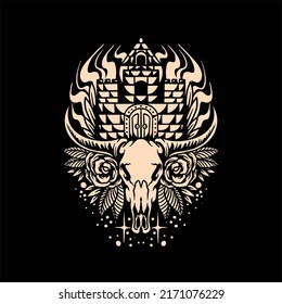 bull skull tattoo vector design