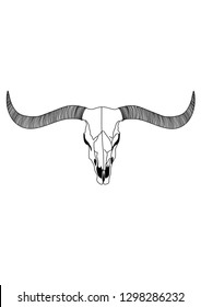 Bull skull. Texas symbol. Black and white vector illustration.