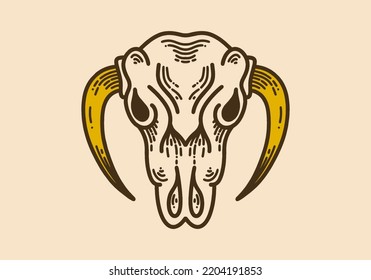 Bull skull with upside down horn vintage retro line art design