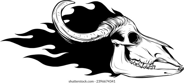 bull skull vector art outline illustration