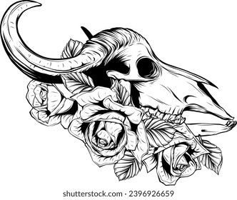 bull skull vector art outline illustration