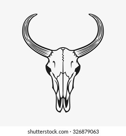 Bull skull vector illustration. Black on white.