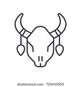 bull skull vector line icon, sign, illustration on background, editable strokes