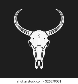 Bull skull vector sign. White on black.