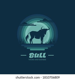 Bull with sky background. Design element for company logo, label, emblem, apparel or other merchandise. Scalable and editable Vector illustration.