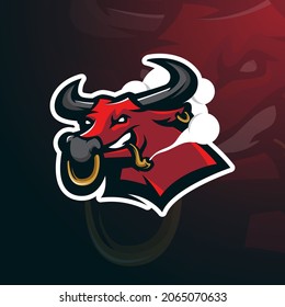 Bull smoking mascot logo design vector illustration