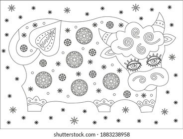 The bull is snowy ,for coloring book 