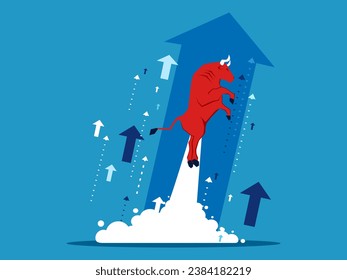 bull soars into the sky with a growing arrow. Vector illustration