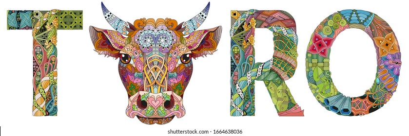 Bull in Spanish with bull head artwork illustration on the white background