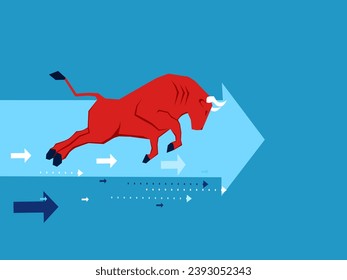 Bull stock market. Red Bull heads along the progressive arrow