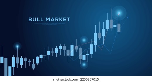 bull Stock market trending and forex technical trade concept design, financialcandle stick graph chart of stock market investment trading on blue background design.