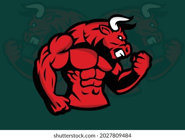 Bull with strong body, fitness logo. Design element for company logo, label, emblem, apparel or other merchandise. Scalable and editable Vector illustration