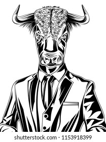 Bull with suit for business