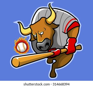 A Bull Swing The Baseball Bat. 